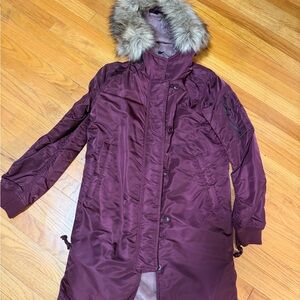 Abercrombie & Fitch Burgundy Ski Jacket with Faux Fur Trim